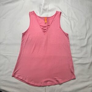 Pink Sleeveless Top with Lattice Detail